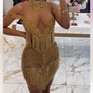 Elegant Gold Beaded Dress
